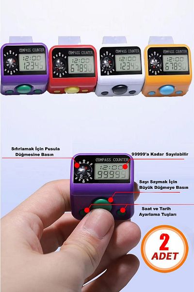 Bundera 2 Gift Rings with Chanting Compass 5 Digit Digital Counter Chanting Prayer Beads Mevlüt Gift