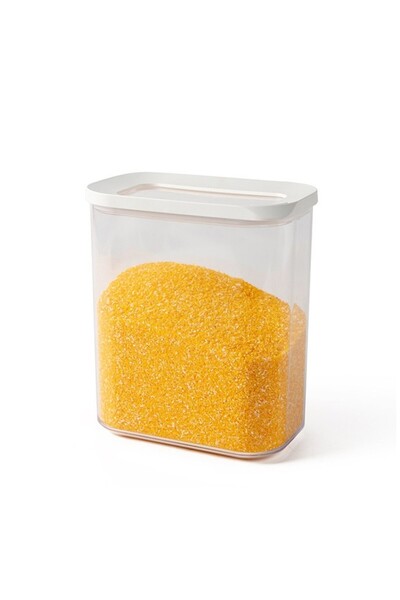 Flippy Food Storage Container 1.5L, White Lid, ABS+Silicone, 14.5x9x16.7cm, Transparent