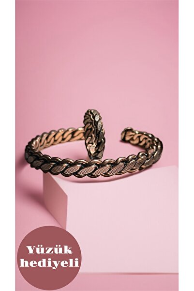 gulflower nude يمكن تعديل سوار النحاس المصنوع يدويًا للرجال مع هدية خاتم