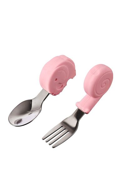 Teo Baby Cutlery Set, Spoon and Fork, Stainless Steel/Silicone, 1- 3 Years, Animal Pattern, Multi