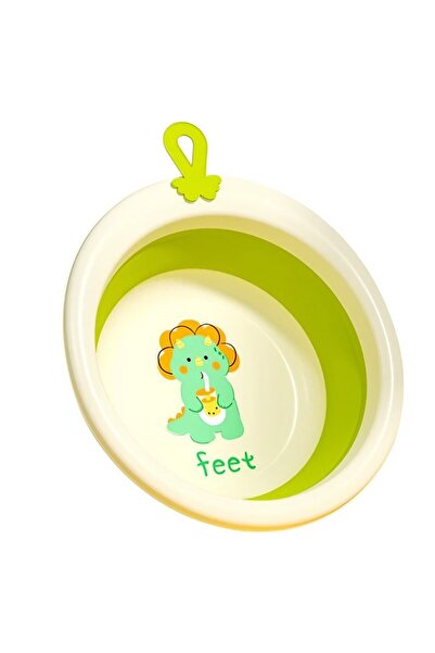 Flippy Cadă de baie pliabilă pentru copii, Flippy, cadă de baie pentru bebeluși, model rotund cu dinozauri, verde, 30x30x3,7cm, 4L