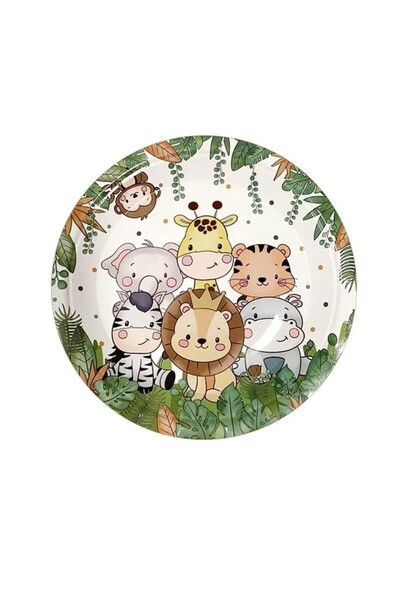 OEM Set 10 Farfurii Unica Folosinta Imprimeu Jungle, din Carton, 22 cm, Verde