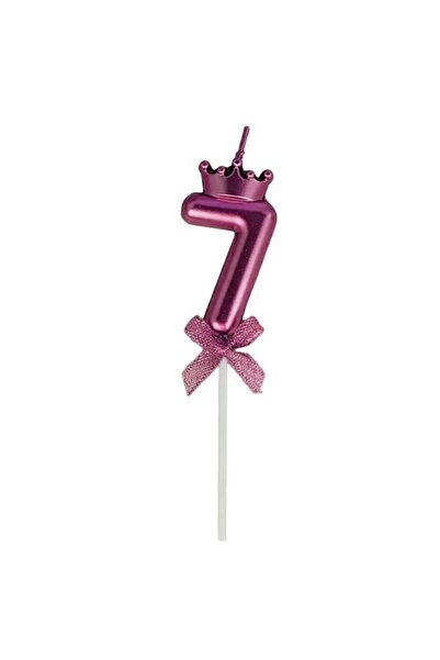 Flippy Number 7 Candle, Flippy, Crown with Bow Model, For Cake, 6 x 2.5 cm, Purple