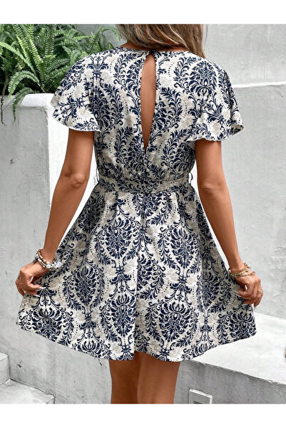 JANES Rochie Sofia cu mâneci scurte, cu decolteu în V, cu curea în talie