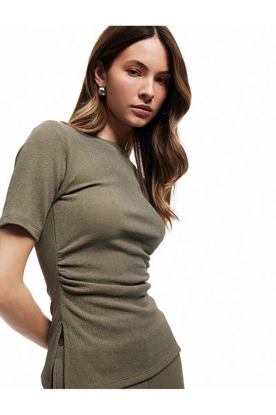 Koton Slim Fit Drape Detailed Short Sleeve Crew Neck T-Shirt with Side Slits