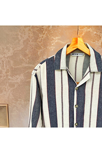 Hazhers Ανδρικό πουκάμισο με γιακά μακρυμάνικο λινό Oversize καλοκαιρινό πουκάμισο