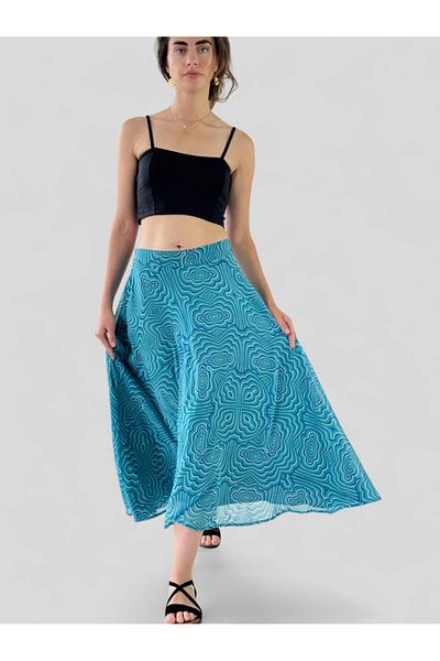 Retrobird Valerie Chiffon Flared Lined Long Skirt Women's Turquoise