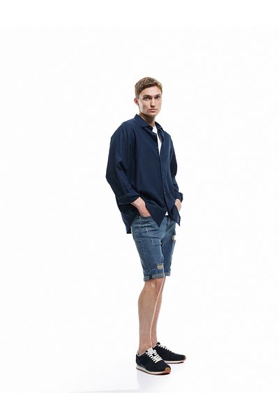 Koton Slim Fit pamut farmer rövidnadrág - szakadt Bermuda, zsebrészlet, réteges láb