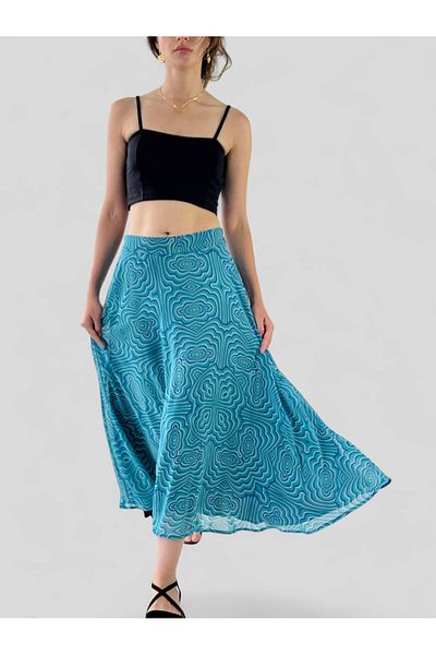 Retrobird Valerie Chiffon Flared Lined Long Skirt Women's Turquoise