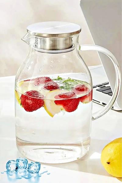 Maridet Borosilikat Cam Modern Sürahi Cam Kulplu Metal Kapaklı Sıcak Soğuk Ko...