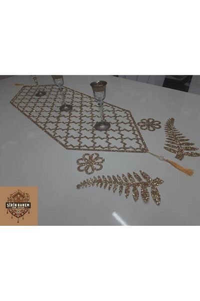 Şirin Hanem Şirin Hanem 1 Piece Table Runner 100X33Cm /Silvery/Shimmering (4 Pieces Brown Presentation with Gift)