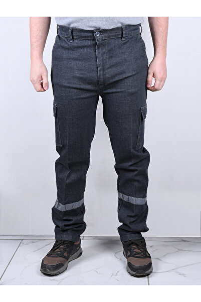 By Okat Reflektörlü Likralı Kot İş Pantolonu | 7 Cepli, Kapaklı ve Kumpas Cepli, Dayanıklı Kumaş