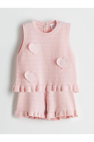 LC Waikiki Lcw Kids Pink Heart Printed Girls' Sweater and Shorts 2-Pack