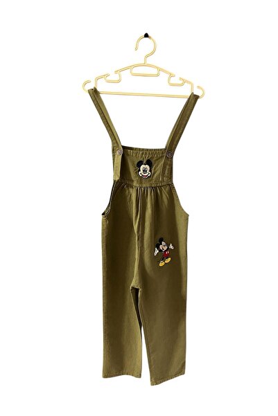 Butik Çocuk Keten Salopet | Mickey Mouse Çocuk Kıyafet | Yeşil Çocuk Giyim
