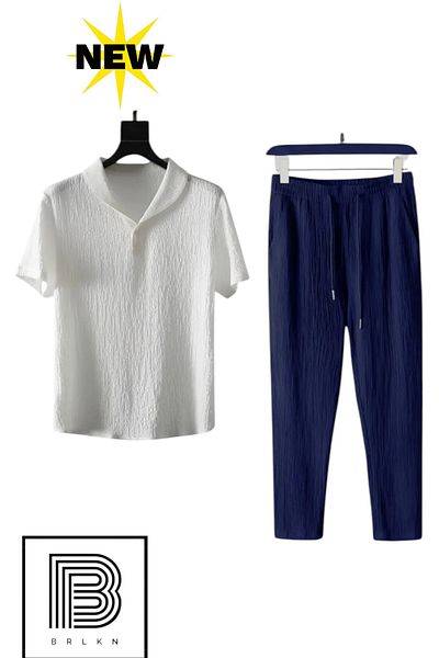 BRLKN Boyfriend Fit Seersucker Fabric Alaçatı Unisex Bürümcük T-Shirt Tracksuit Set