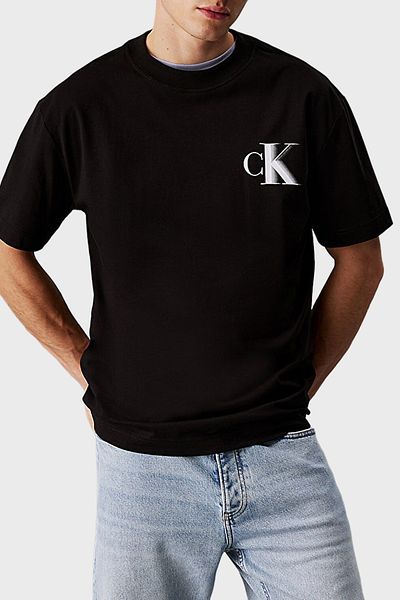 Calvin Klein Calvin Klein λογότυπο με στάμπα βαμβακερή χαλαρή εφαρμογή μπλουζάκι με λαιμόκοψη J30J327475BEH Ανδρικό T SHIRT J30J