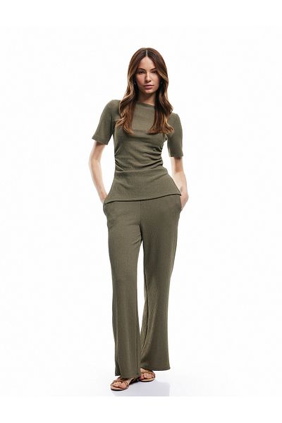 Koton Slim Fit Drape Detailed Short Sleeve Crew Neck T-Shirt with Side Slits