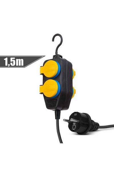 DELIGHT Outdoor extension cord with cover 1.5m 4 sockets 3x1.5mm2 IP44 black Delight 20223D
