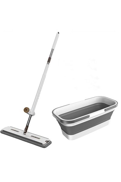 FOXMAG24 Rotating Mop Set with Foldable Bucket, Microfiber Cloth, Attached Wringer, Easy to Store and Clean,