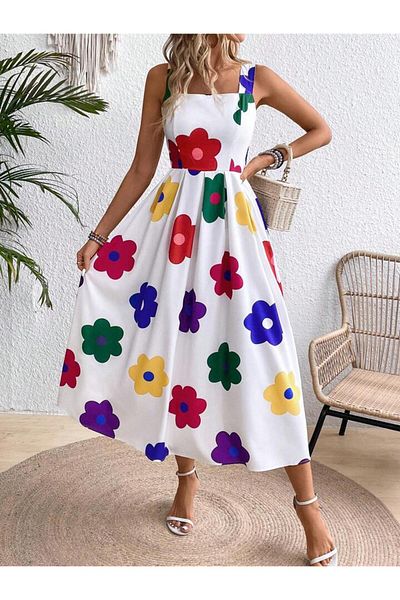 Kashaya Women's Colorful Flower Printed, Sleeveless, Summer Dress. Energetic and Comfortable Style