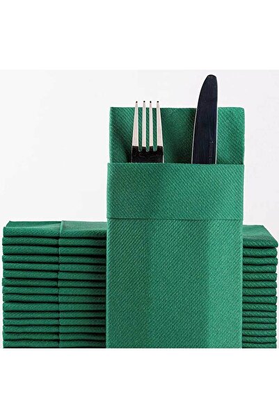 Atölye Mi 50 قطعة من المناديل القماشية الخضراء المزخرفة بجيب مقاس 40 × 40 سم،...