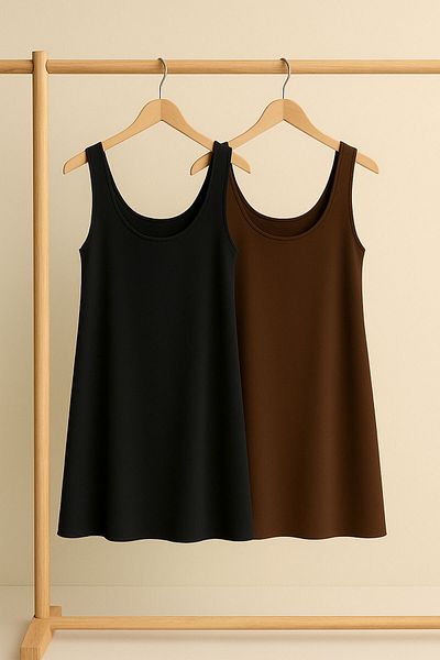 EFFE 2 Pieces A-Line Cotton Thick Strap Tank Top Dress