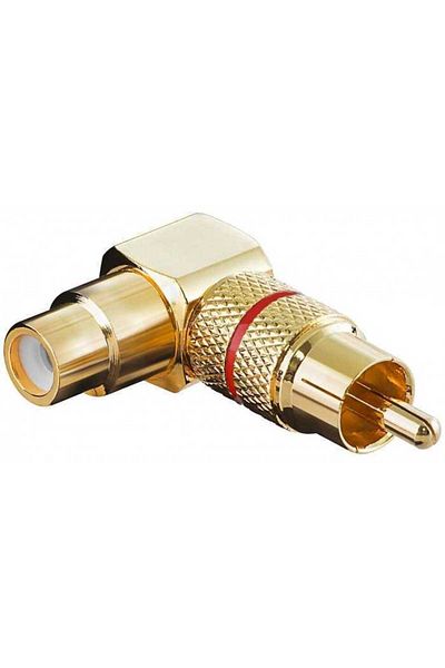 goobay RCA female - RCA male adapter plug, 90 degrees angled, gold-plated, red ring