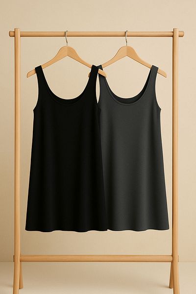 EFFE 2 Pieces A-Line Cotton Thick Strap Tank Top Dress