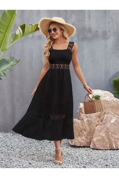 modaserdem Women's Strappy Lace Detailed Kiloş Janjan Crepe Dress