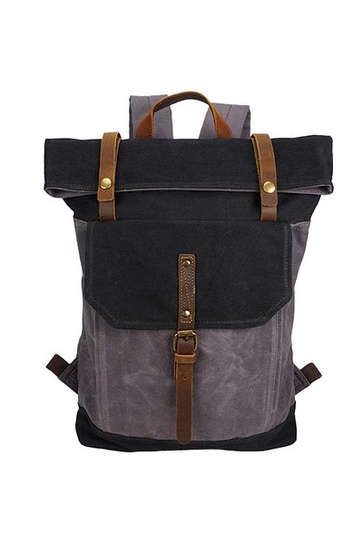 JOLAR. Canvas backpack, for travel, hiking, laptop compartment, vintage look JOLAR. Gray