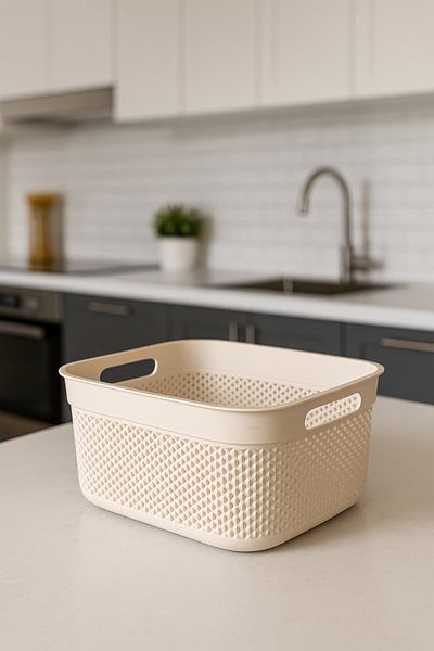 Melkan Home Coș cu model de picături Coș de depozitare și organizare din plastic multifuncțional cu model de picături de cremă de 6,6 litri