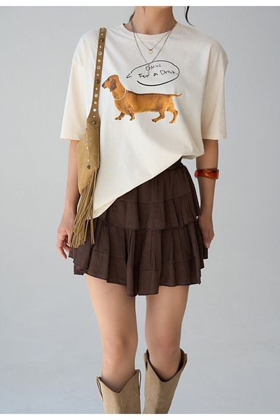 FEMMESTUDIO Women's Ecru Crew Neck Animal Figured T-Shirt