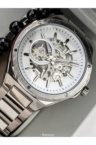 FERRO Men's Wrist Watch, Automatic (Without Battery), Silver White Color, Steel Band, Stylish Bracelet in Box Gift