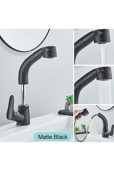 Blackswan Design Bathroom sink faucet, Blackswan, Type M176, matte black model with retractable spout, 24 cm