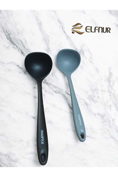 elfnur (2 Pieces Heat Resistant Fireproof Non-Stick Pan Non-Scratch Silicone Food Ladle