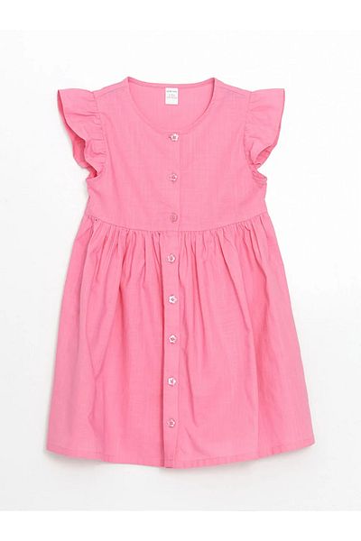 LC Waikiki Pleated Girl's Linen Look Shirt Dress