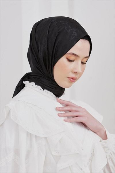 Loryan Μαύρο σάλι Floş Jacquard Marble