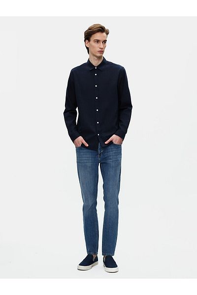 Ltb Basic Linen Look Regular μακρυμάνικο πουκάμισο Navy Blue