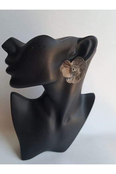 BHR AKSESUAR Silver Zircon Cubic Zirconia Flower Earrings
