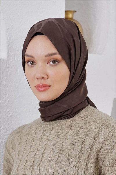 Loryan Floş Jacquard Stone Dark Brown Shawl