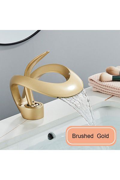 Blackswan Design Bathroom sink faucet, Blackswan, Type M214, matte gold model with waterfall spout, 15 cm