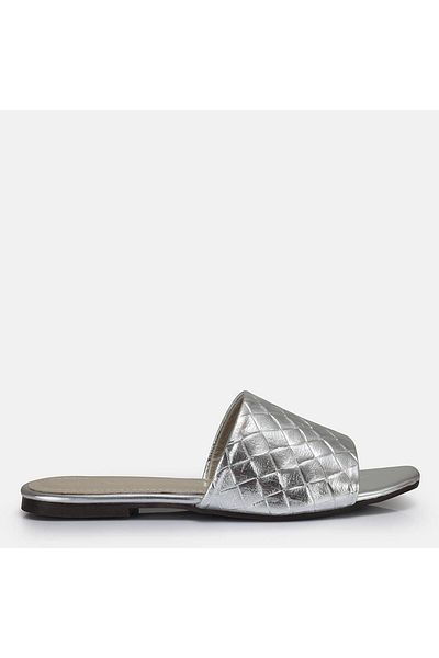 37Numara Large Size Women's Slippers Genuine Leather 41-42-43-44-Silver Leather