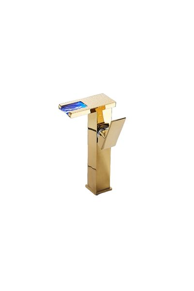 Blackswan Design Bathroom sink faucet, Blackswan, Type M193, tall gold model with waterfall spout and LED, 24 cm