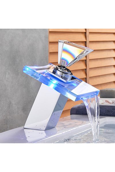 Blackswan Design Baterie chiuveta baie cu led, Blackswan, Tip Cascada M21, model crom, dimensiune 18 cm