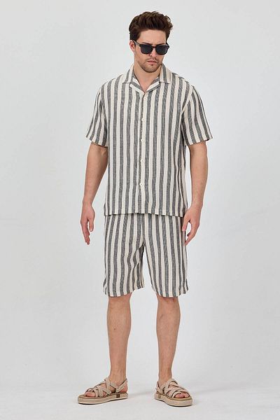 Cosplay Shirt Shorts Men's Two Piece Suit Striped