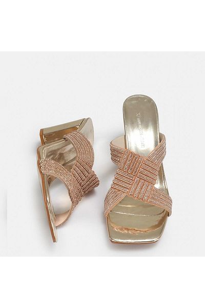 37Numara Large Size Women's Evening Dress Heel Slippers 41-42-43-44-Rose Stone