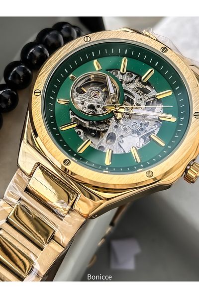 FERRO Men's Wrist Watch, Automatic (Without Battery), Yellow Color, Steel Band, Stylish Bracelet in Box Gift