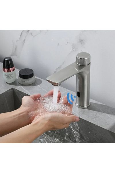 Blackswan Design Bathroom sink faucet, Blackswan, Type M338, matt nickel model, with start sensor, 17 cm