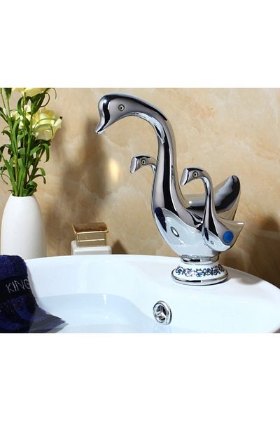 Blackswan Design Bathroom sink faucet, Blackswan, Type M257 Lebada, chrome with white ceramic pattern, 22 cm