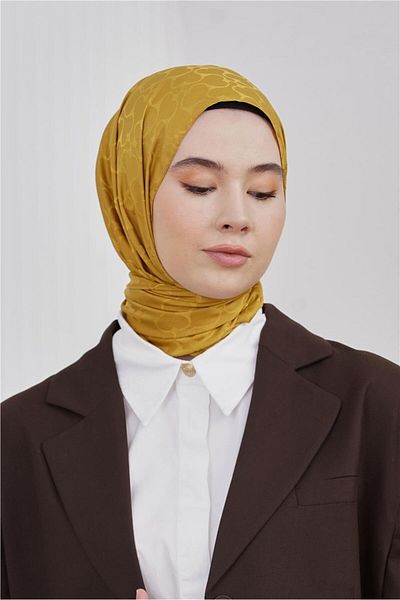 Loryan Floş Jacquard Karmen Mustard Shawl